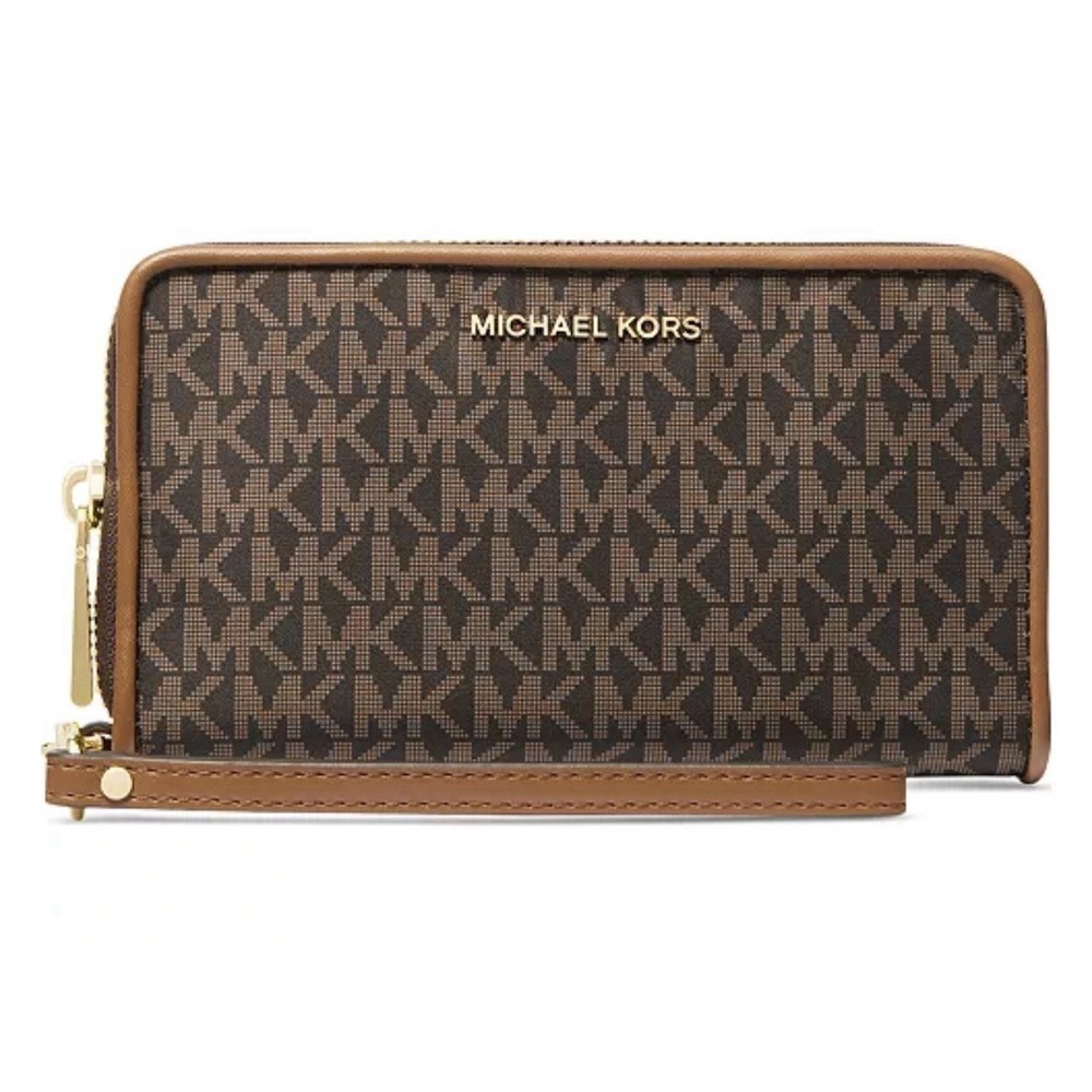 NEW Michael Kors Jet Set‎ Travel Large Flat Phone Case Wallet Wristlet Brown
